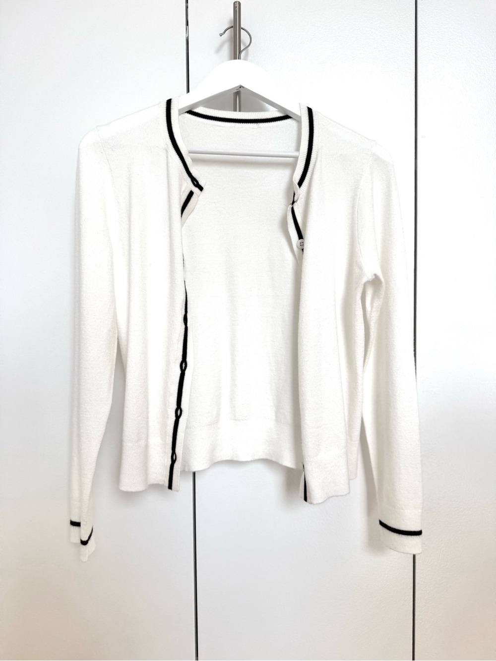 NEW White Knit Cardigan with Black Trim